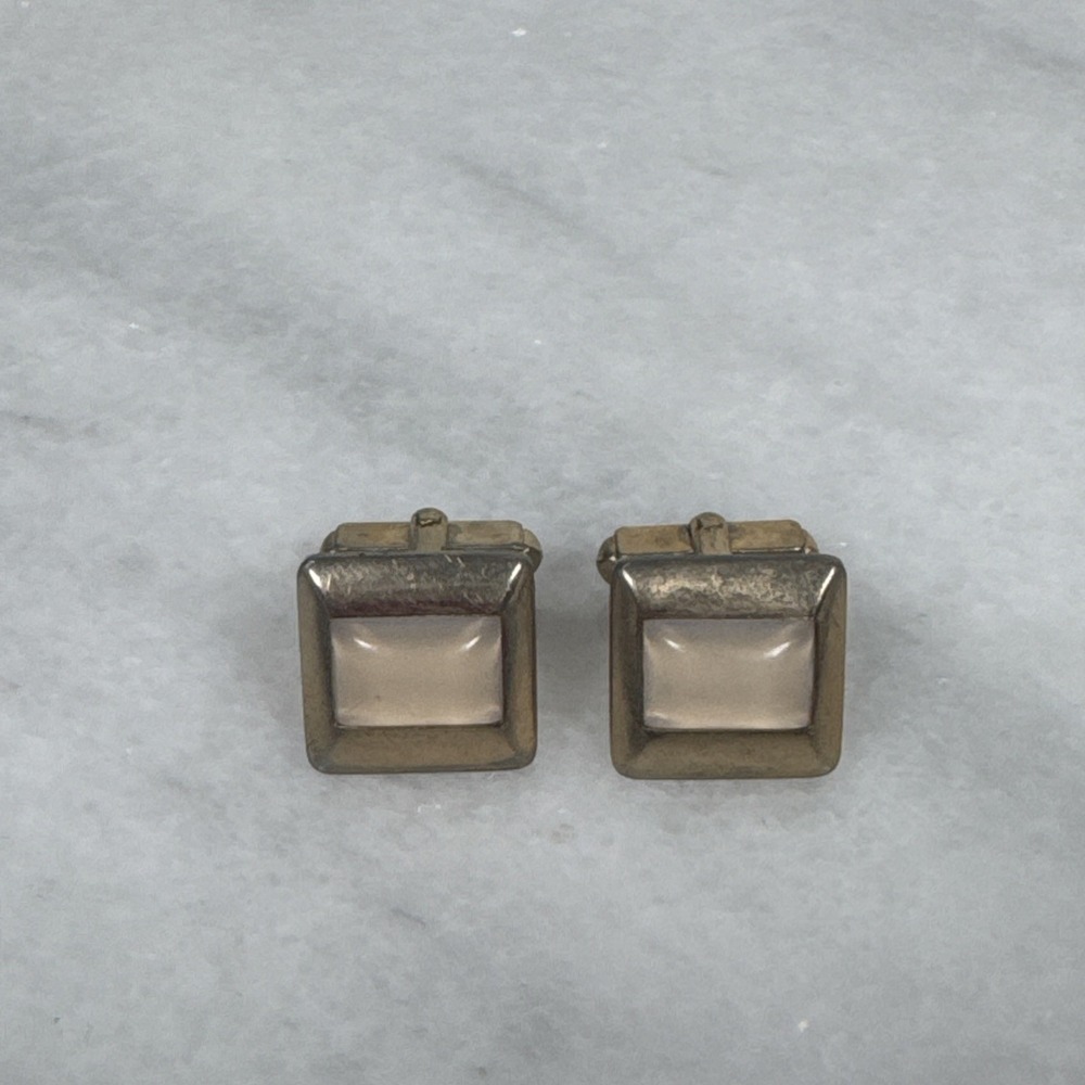 Anson Cuff Links Vintage Cufflinks Lucite Moonstone Square Goldtone Frame
